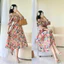 Đầm midi hoa hồng xếp ly ngực tay lỡ A2414