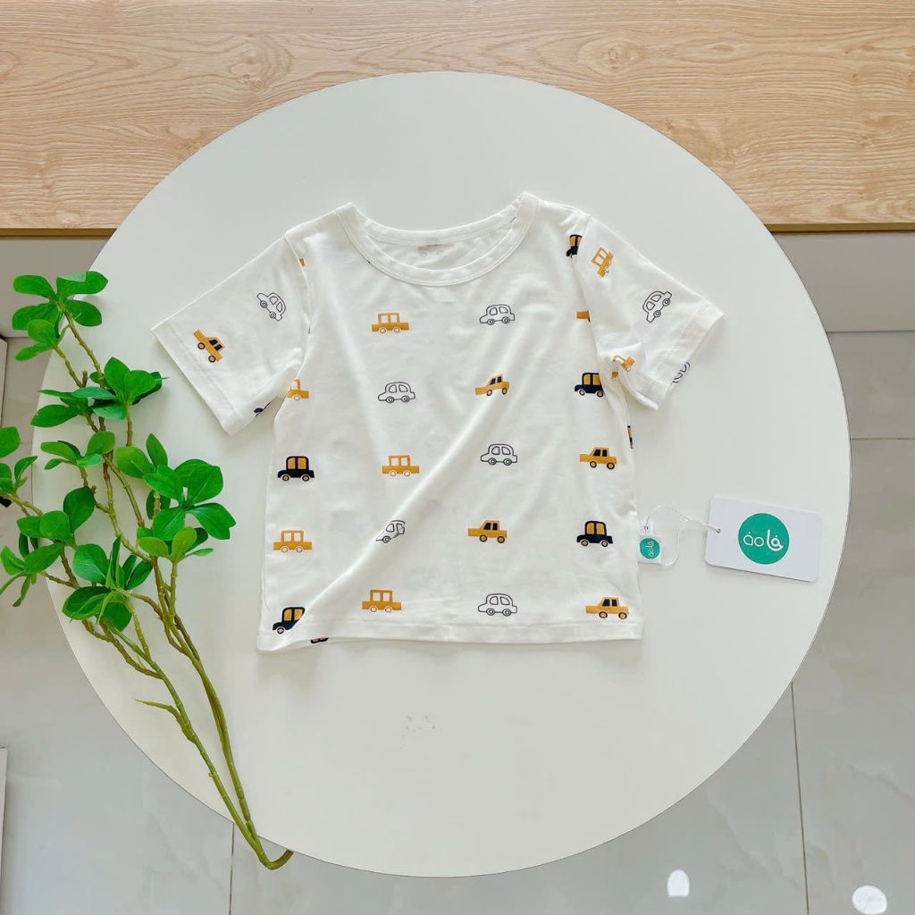 Bộ đùi bé trai sợi sồi Modal Lá Homewear A245 mềm mát lạnh, bộ cộc tay bé trai mặc hè hình xe