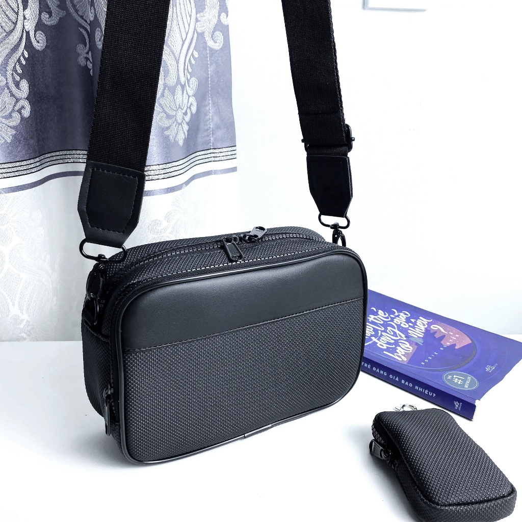 Túi đeo chéo da nam LW MULTIBAG CrossBody màu đen chống nước