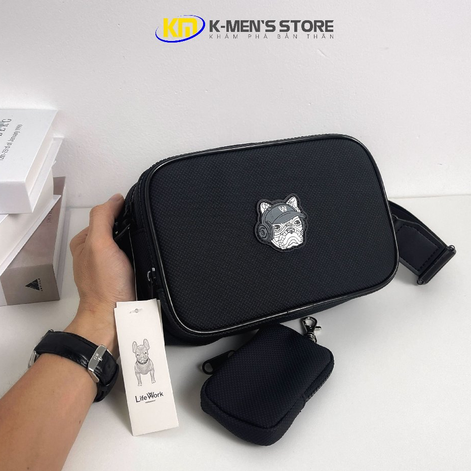 Túi đeo chéo da nam LW MULTIBAG CrossBody màu đen chống nước
