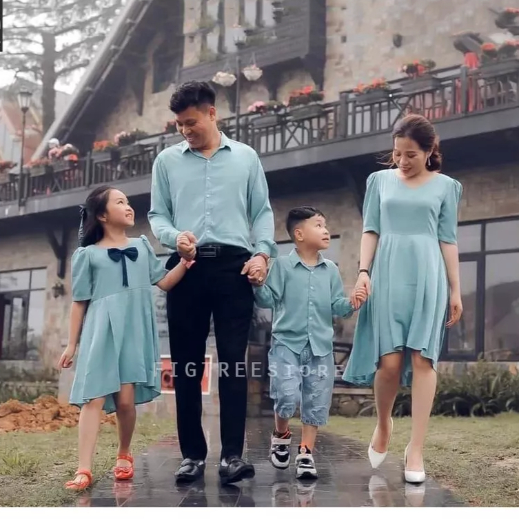 Đồng phục Gia đình Fig Tree màu Xanh Mint Đi Tiệc, Chụp Hình Gia Đình Siêu Sang, Hàng thiết kế