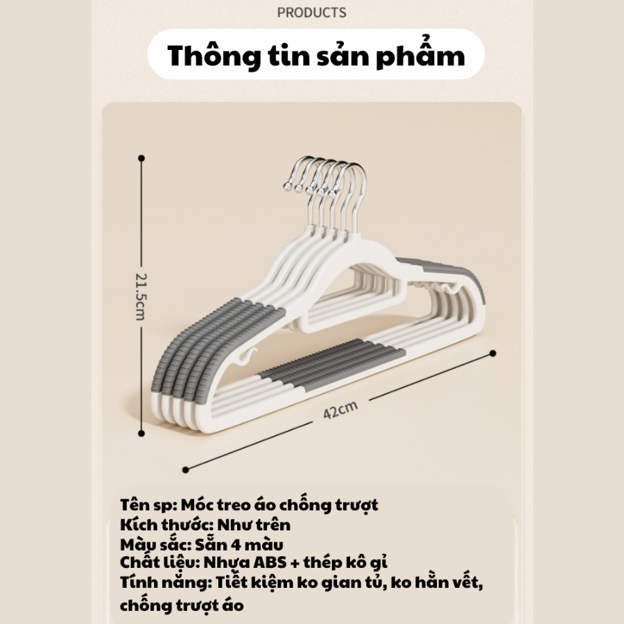 Ảnh Bộ 50 móc treo quần áo chống trượt đệm cầu vai cao su xoay 360, Móc nhựa cao cấp, dẻo dai, bền bỉ. 1
