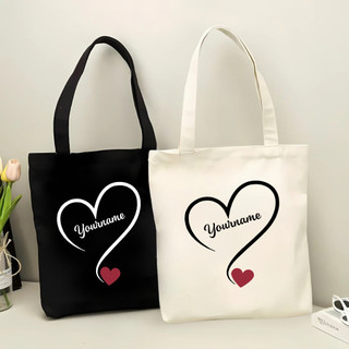 Túi tote, Túi vải bố canvas cotton in tên theo yêu cầu Trái tim đeo vai thời trang hàn quốc đựng vừa A4 - yc196