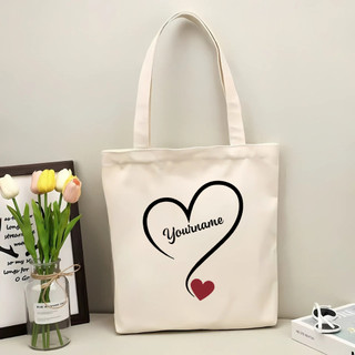 Túi tote, Túi vải bố canvas cotton in tên theo yêu cầu Trái tim đeo vai thời trang hàn quốc đựng vừa A4 - yc196