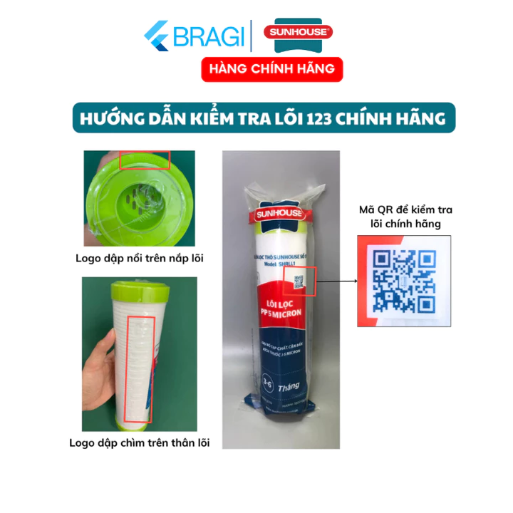 Combo 3 Lõi 123 SUNHOUSE Lọc Thô Chính Hãng Mẫu Mới Dành Cho Máy Lọc Nước RO Sử Dụng Cốc Lọc 10inch – 7