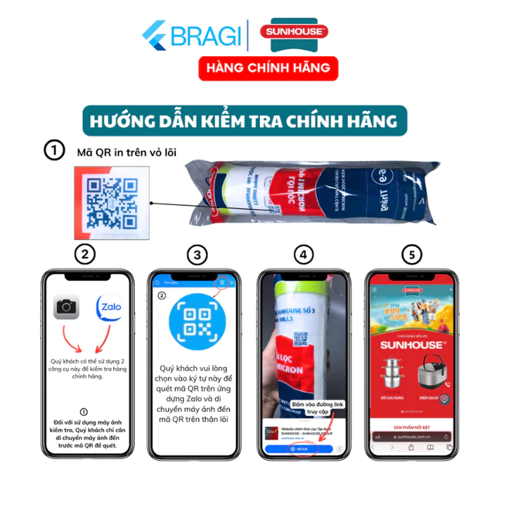 Combo 3 Lõi 123 SUNHOUSE Lọc Thô Chính Hãng Mẫu Mới Dành Cho Máy Lọc Nước RO Sử Dụng Cốc Lọc 10inch – 5