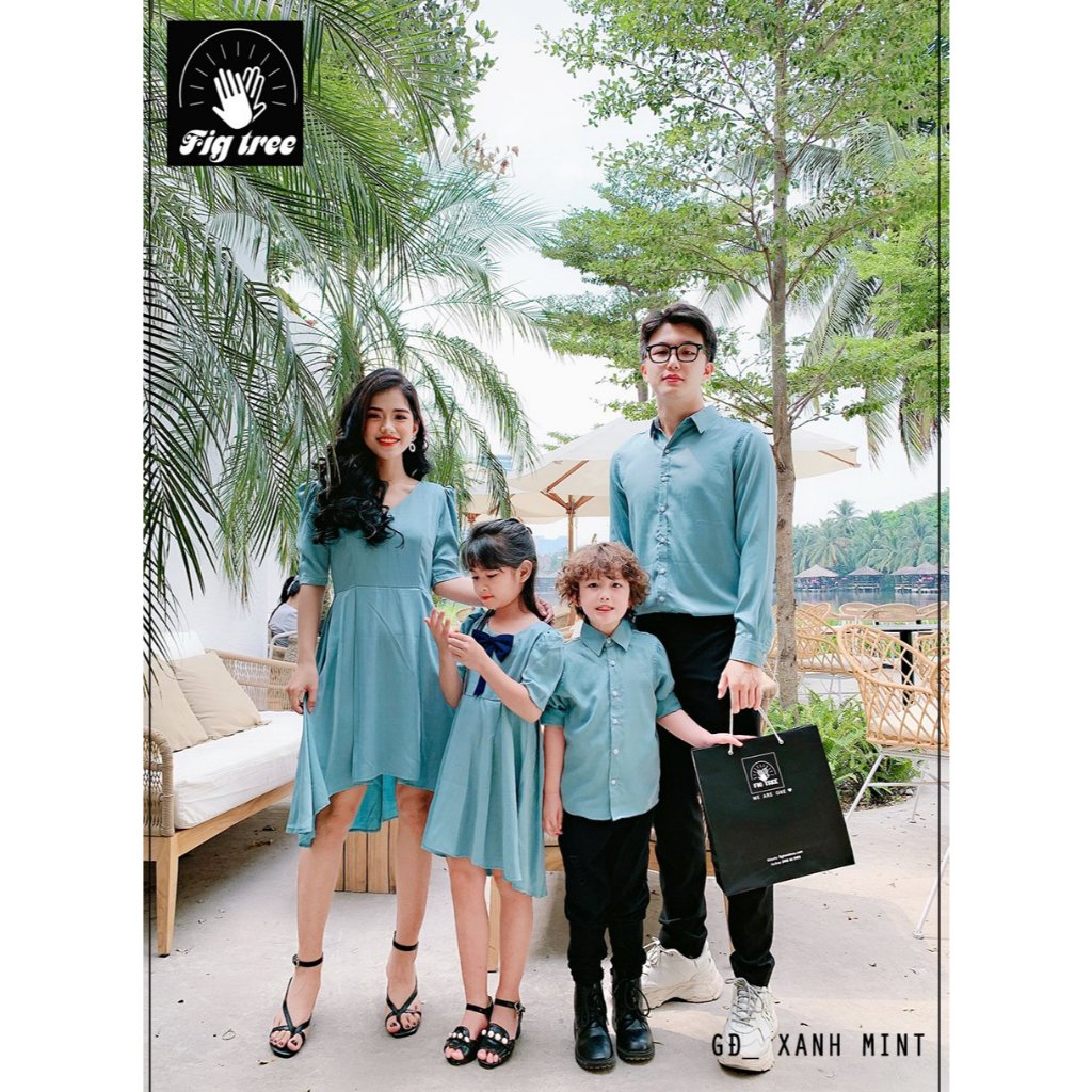 Đồng phục Gia đình Fig Tree màu Xanh Mint Đi Tiệc, Chụp Hình Gia Đình Siêu Sang, Hàng thiết kế