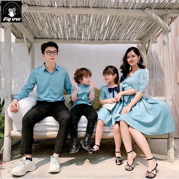 Đồng phục Gia đình Fig Tree màu Xanh Mint Đi Tiệc, Chụp Hình Gia Đình Siêu Sang, Hàng thiết kế