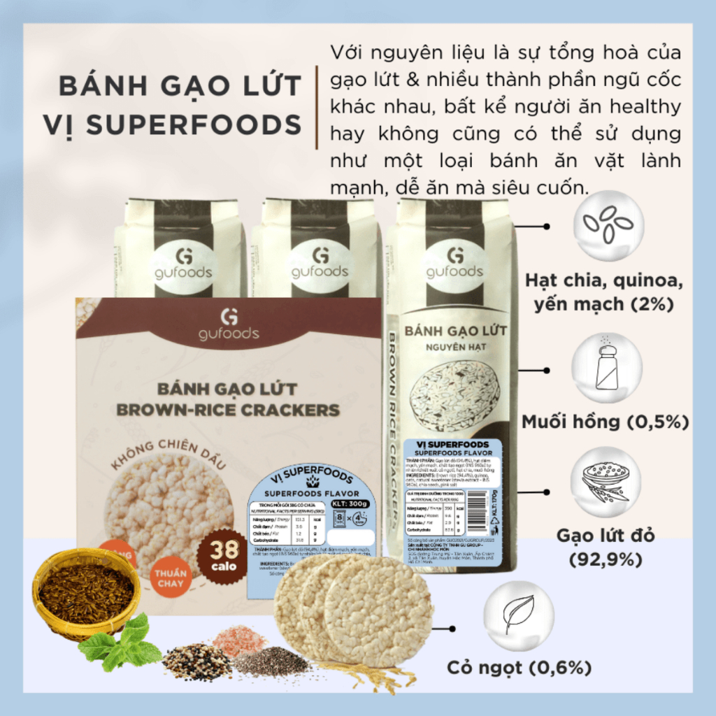 Ảnh Bánh gạo lứt ăn kiêng GUfoods vị Superfoods - Không chiên dầu, Không đường, Eat clean, Healthy, Gym (170g/300g/510g) 2