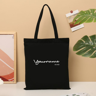 Túi tote, Túi vải bố canvas cotton in tên và thành phố theo yêu cầu đeo vai thời trang hàn quốc đựng vừa A4 - yc196