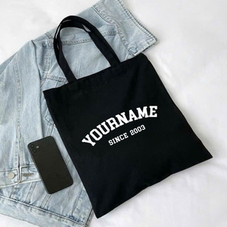 Túi tote, Túi vải bố canvas cotton in tên và năm sinh theo yêu cầu Basic đeo vai thời trang hàn quốc đựng vừa A4 - yc196