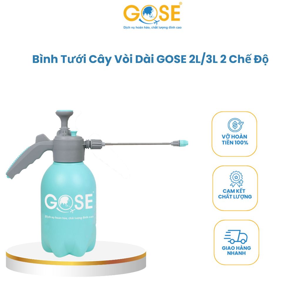 Ảnh Bình tưới cây vòi dài phun sương phun nước GOSE cao cấp 2L/3L có khóa tự động 1