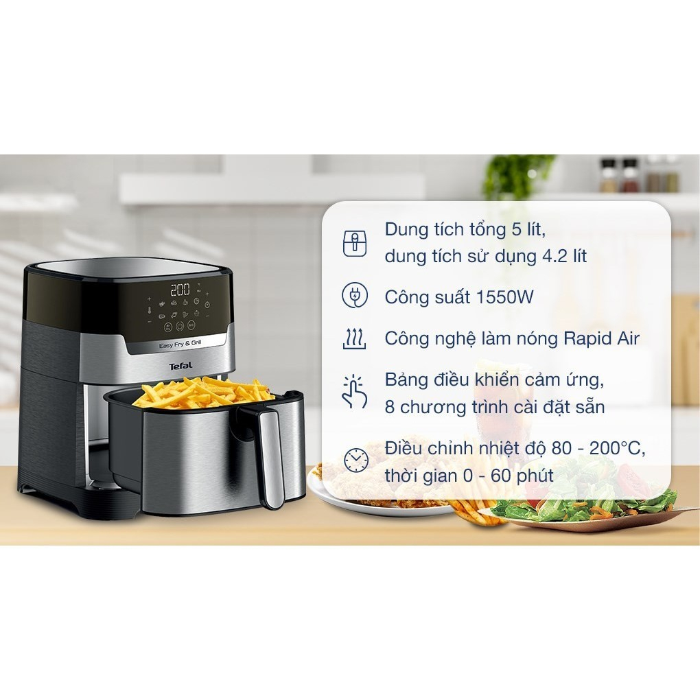 Nồi chiên không dầu Tefal EY505D15 - Dung tích 4.2 Lít - Bảo hành chính hãng 24 tháng [Hỏa Tốc HCM]