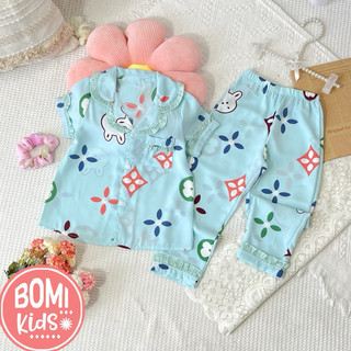 [13kg - 40kg] Đồ Bộ Bé Gái Mặc Nhà Tay Ngắn Quần Dài Pizama Lụa Cao Cấp Cho Bé Gái_BM37