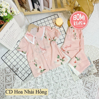 [ 11KG - 34KG ] Đồ Bộ Bé Gái Pizama Chất Vải Lụa Cao Cấp Tay Bồng Cổ Bèo_BM36