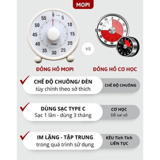 Đồng hồ Pomodoro đếm ngược Mopi quản lý thời gian hẹn giờ nấu ăn, tập thể dục, tập trung làm việc