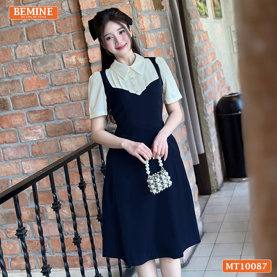 Ảnh Đầm thiết kế BEMINE cổ đức phối xếp ly giả yếm dáng chữ A phù hợp đi làm, đi chơi-MT10087 3