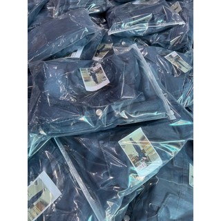 Set bộ dài chất jeans dày dặn cao cấp áo rút dây eo cổ sơ mi tay ngắn phối quần ống rộng có túi cá tính năng động