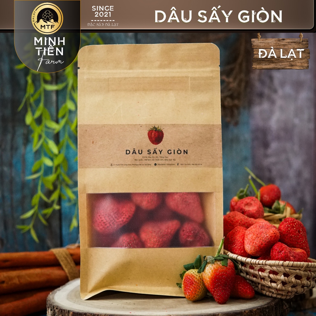 Dâu sấy giòn nguyên trái - Minh Tiến Farm - Đặc sản Đà Lạt
