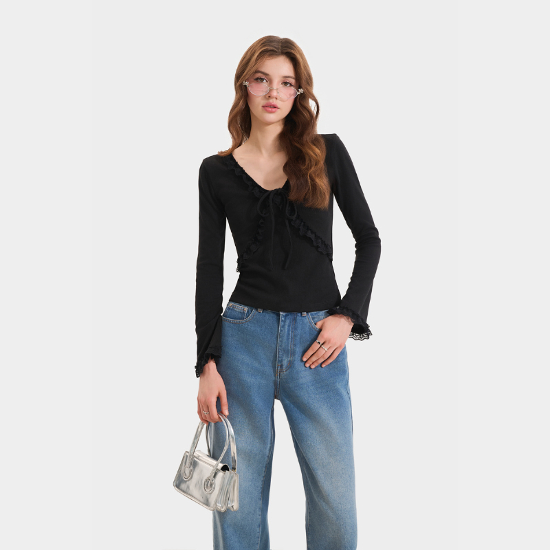 Ảnh Áo Thun Kiểu Nữ MARC FASHION Form Ôm Tay Dài  Phối Viền - FAQH100524 4