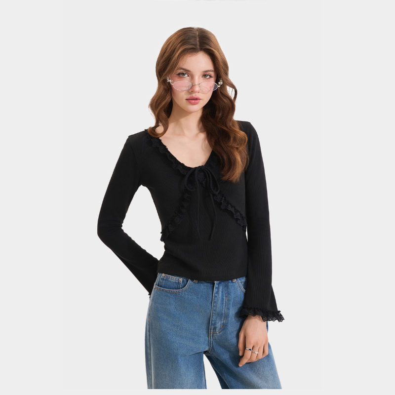 Ảnh Áo Thun Kiểu Nữ MARC FASHION Form Ôm Tay Dài  Phối Viền - FAQH100524 3