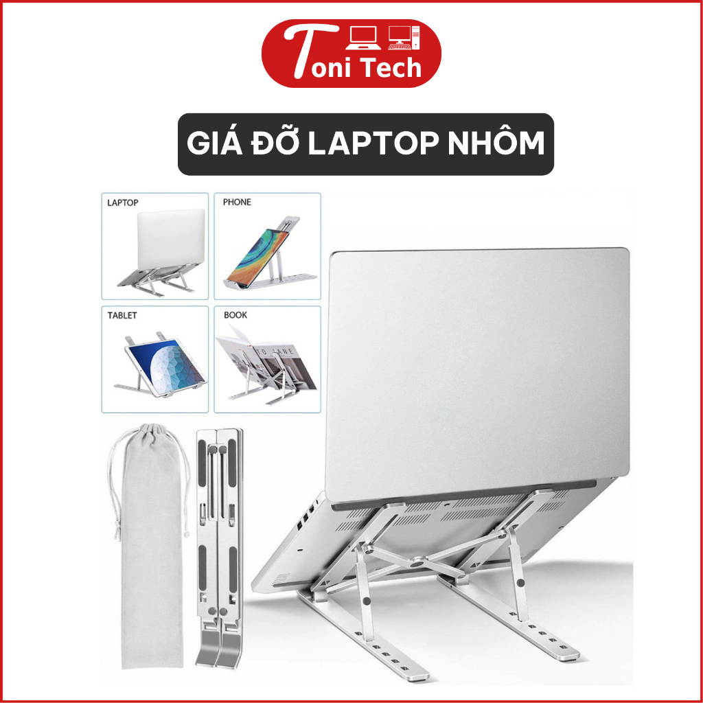 Giá đỡ Laptop, Kệ đỡ Laptop, Kệ kê Laptop, Kệ đỡ Laptop, Kê Laptop hợp kim NHÔM cao cấp, 7 cấp độ chỉnh độ cao.