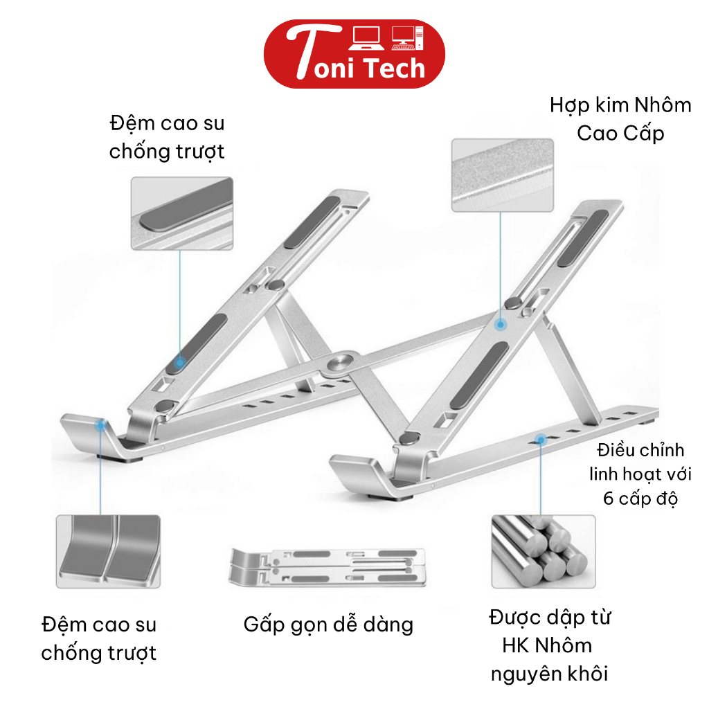 Giá đỡ Laptop, Kệ đỡ Laptop, Kệ kê Laptop, Kệ đỡ Laptop, Kê Laptop hợp kim NHÔM cao cấp, 7 cấp độ chỉnh độ cao. | BigBuy360 - bigbuy360.vn