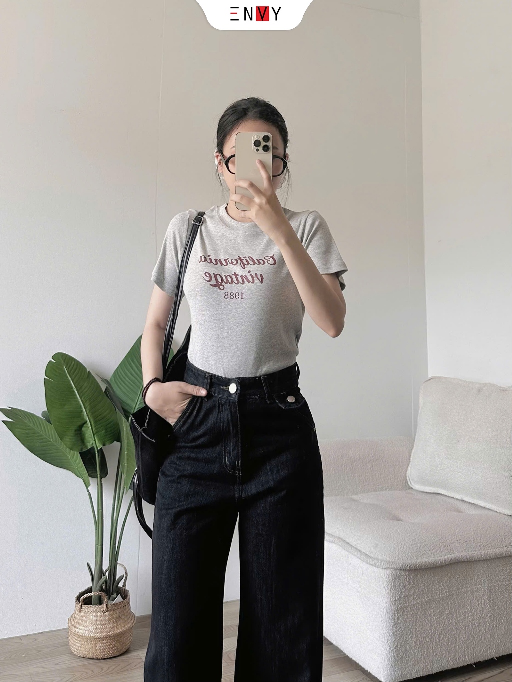Ảnh Quần Jean Ống Suông Nữ Eo Cao Màu Hottrend ENVY J169 2