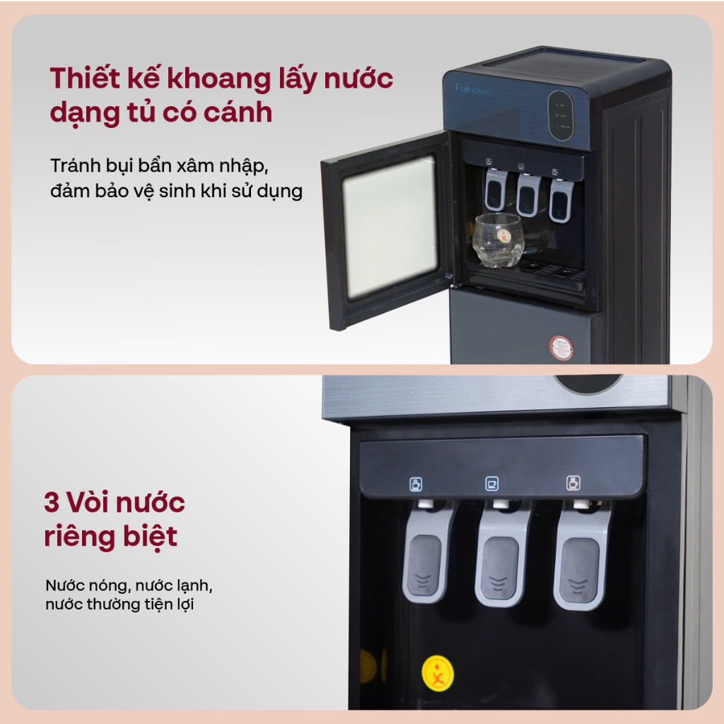 Cây nước nóng lạnh bình âm Nhập Khẩu FUJIHOME WD210UE, Máy lọc nước uống làm lạnh nhanh 3 vòi