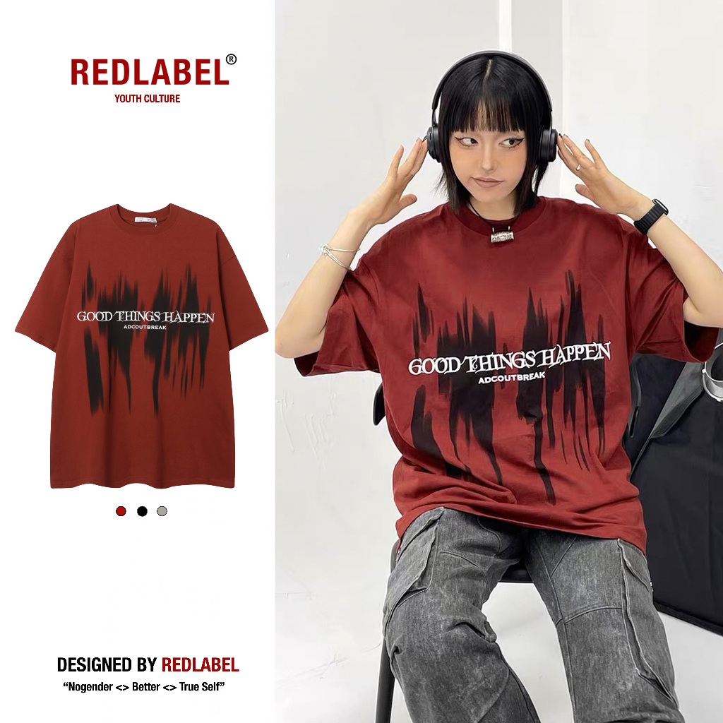 Áo Thun REDLABEL "HAPPENS" Tshirt, Áo Phông Nam Nữ Form Rộng Tay Lỡ Cao Cấp Cá Tính Chất Cotton Dày Dặn TS13