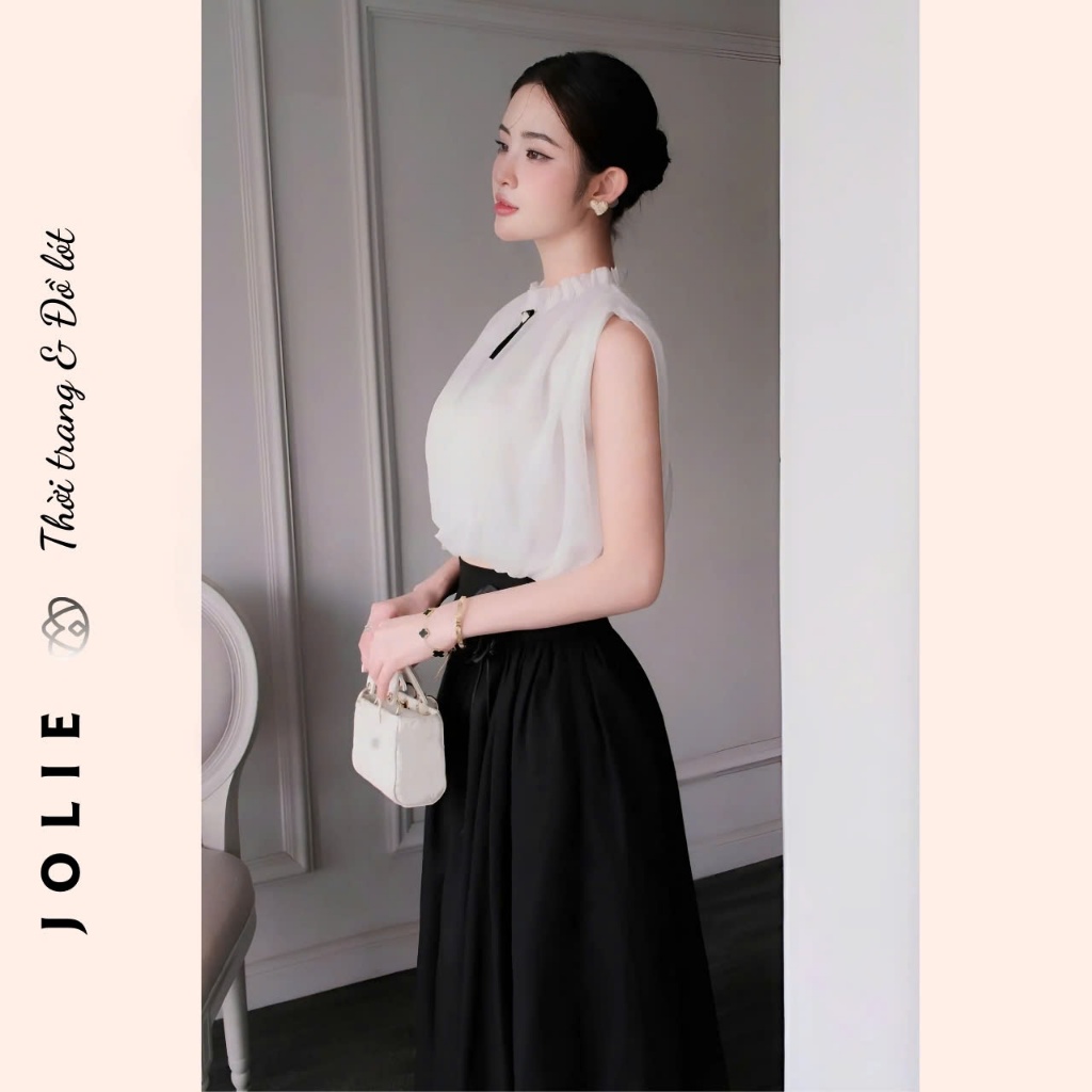 Set Váy Dáng Dài Mix Áo Tơ Kèm Tag Nơ Cổ Và Tag Hoa JOLIE