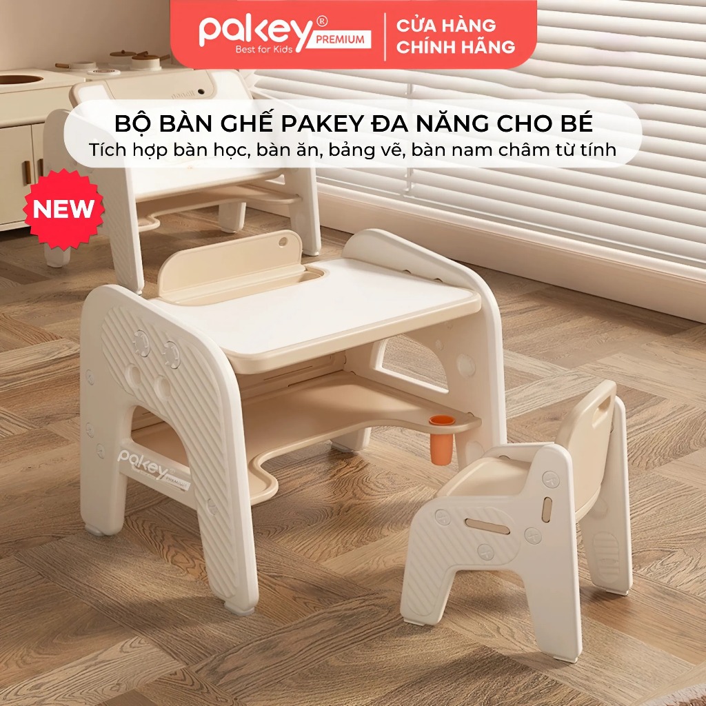 Ảnh Bộ Bàn Ghế Pakey Đa Năng Tích Hợp Nhiều Trò Chơi Cho Bé, Bàn Học Có Bảng Vẽ, Hộc Bàn Lớn Cho Trẻ Em 1