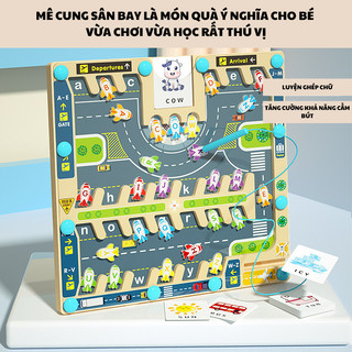 Đồ chơi giáo dục-Đồ chơi trí tuệ, bảng gỗ Điều hành sân bay, bảng to 30cm x 30cm