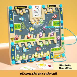 Đồ chơi giáo dục-Đồ chơi trí tuệ, bảng gỗ Điều hành sân bay, bảng to 30cm x 30cm