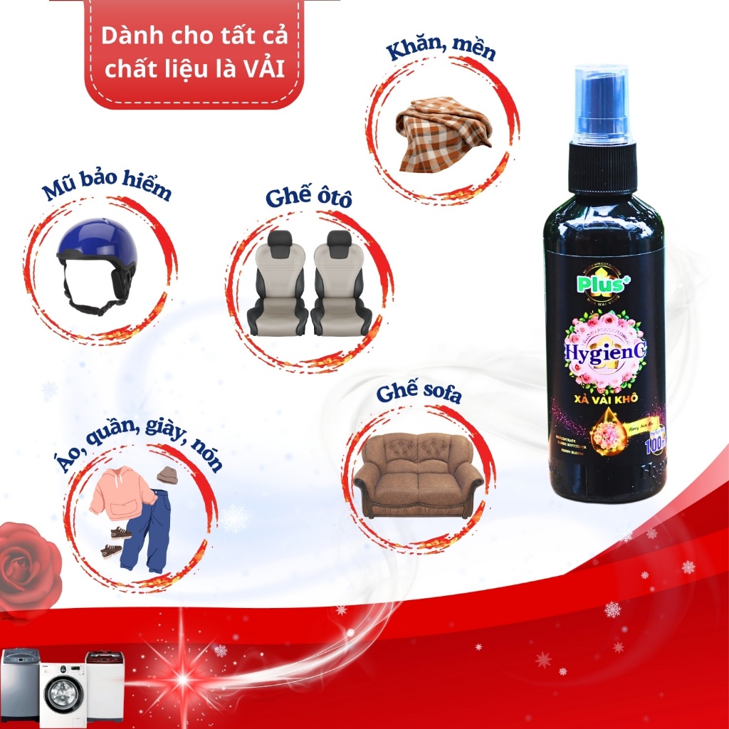 Ảnh Combo 3 Nước xả vải khô HygienC Plus+ dạng xịt thơm quần áo - Dung tích 100ml - XVK3 1