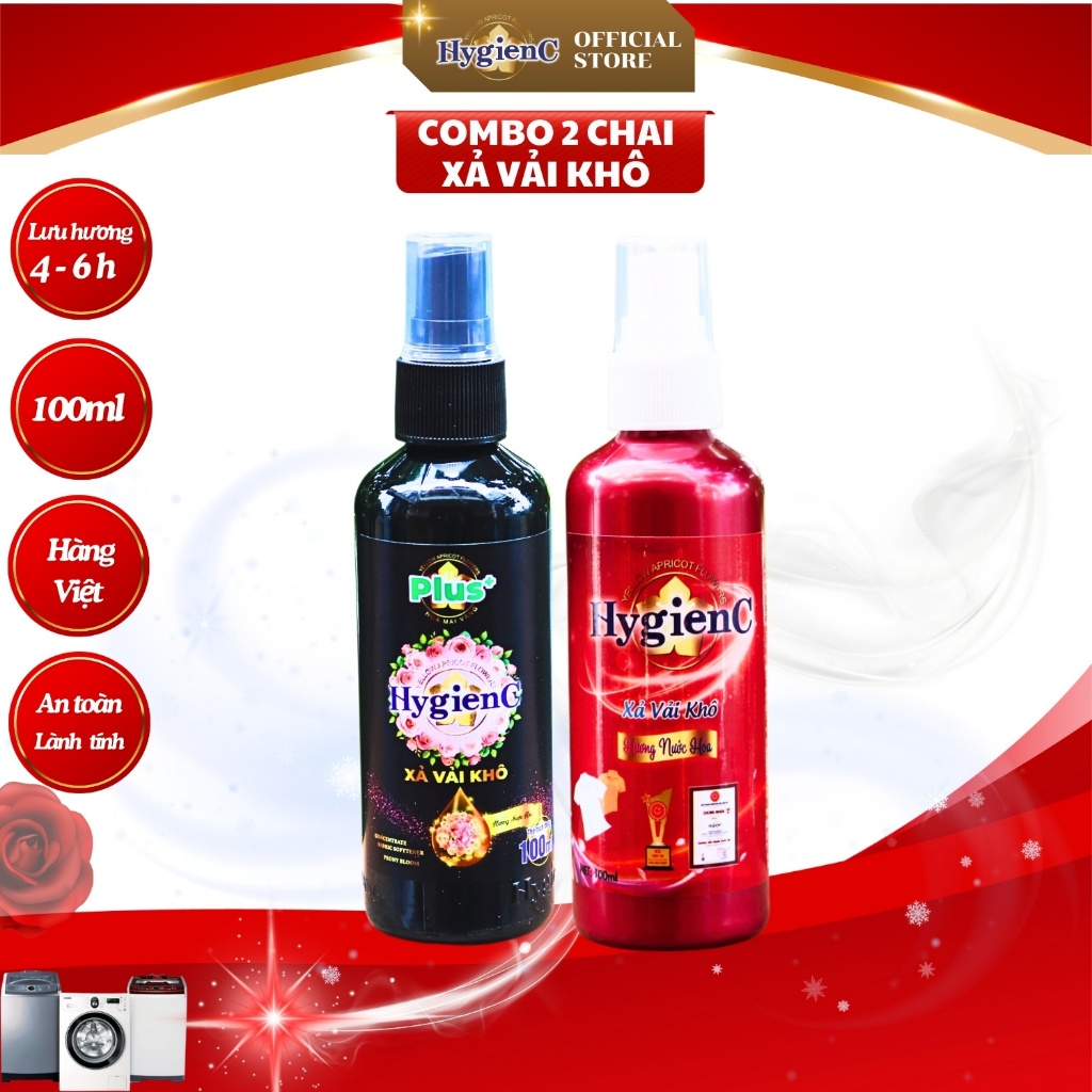 Ảnh Combo 2 chai nước xả vải khô HygienC dạng xịt thơm quần áo - Dung tích 100ml 1