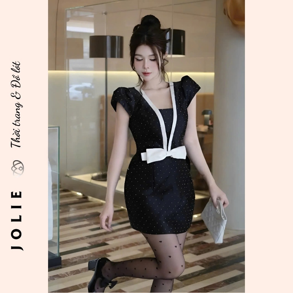 Váy Thiết Kế Tafta Đính Nơ Đá Bling Siêu Thời Trang JOLIE