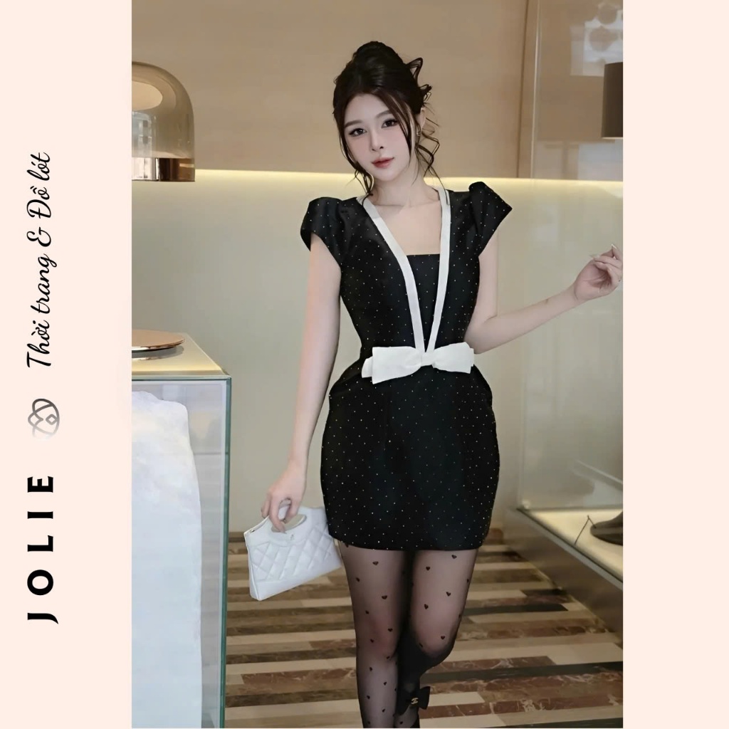 Váy Thiết Kế Tafta Đính Nơ Đá Bling Siêu Thời Trang JOLIE