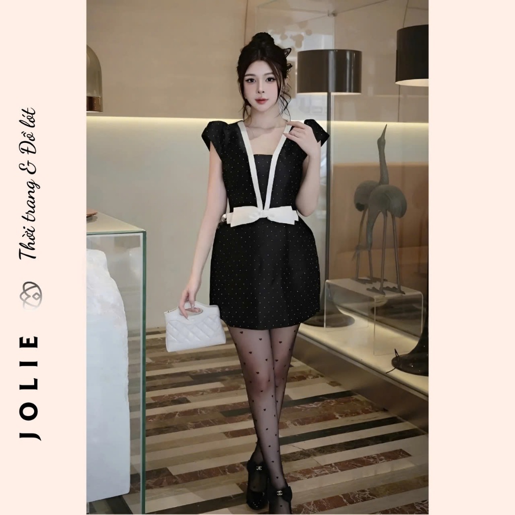 Váy Thiết Kế Tafta Đính Nơ Đá Bling Siêu Thời Trang JOLIE