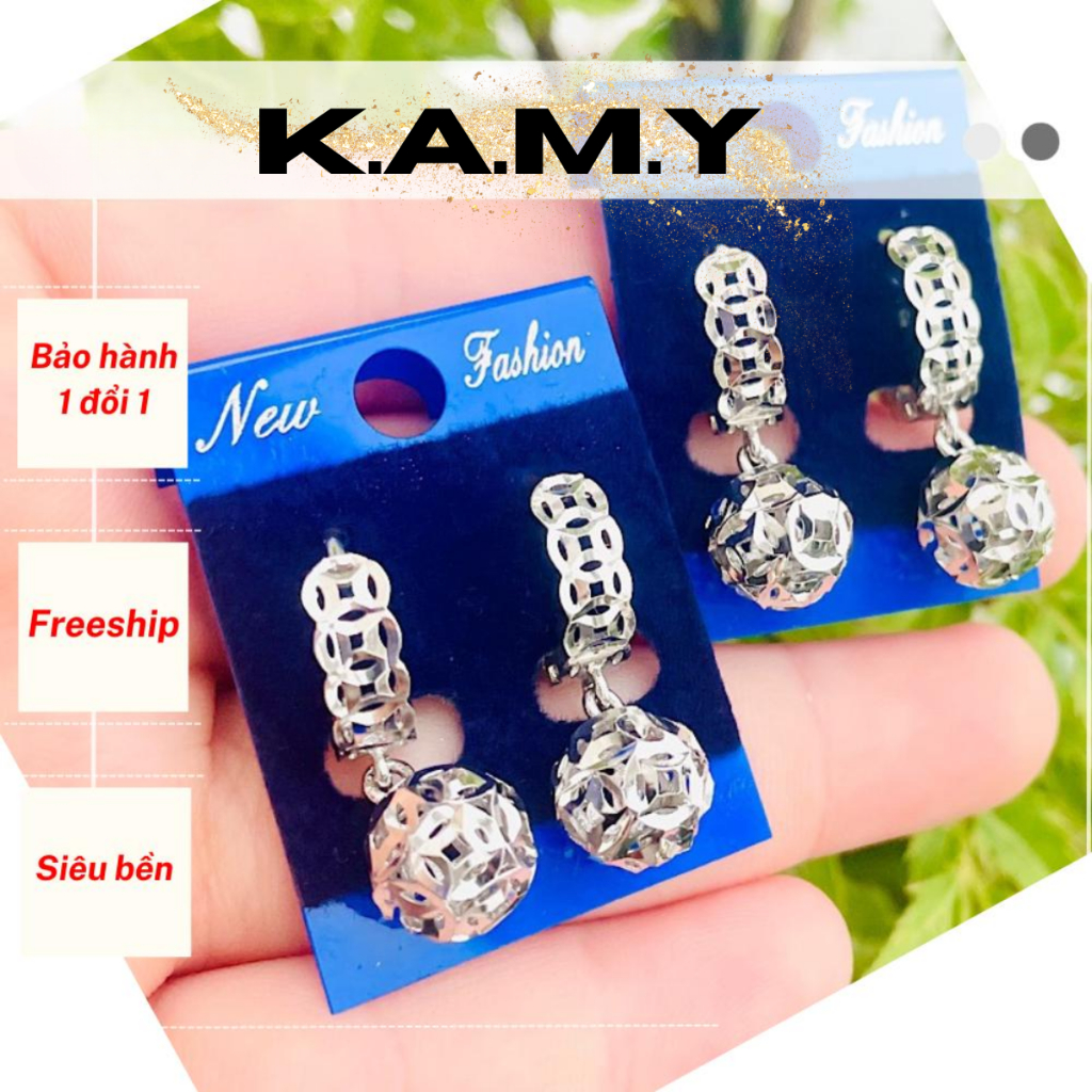 Bông tai nữ kim tài tòn ten màu bạc sang trọng siêu bền - Trang sức KAMY