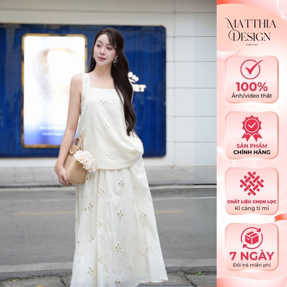 Set Váy 2 Dây Đi Biển Ren Trắng Thô Hoa Có Thắt Lưng Eo ST027_Matthia ...