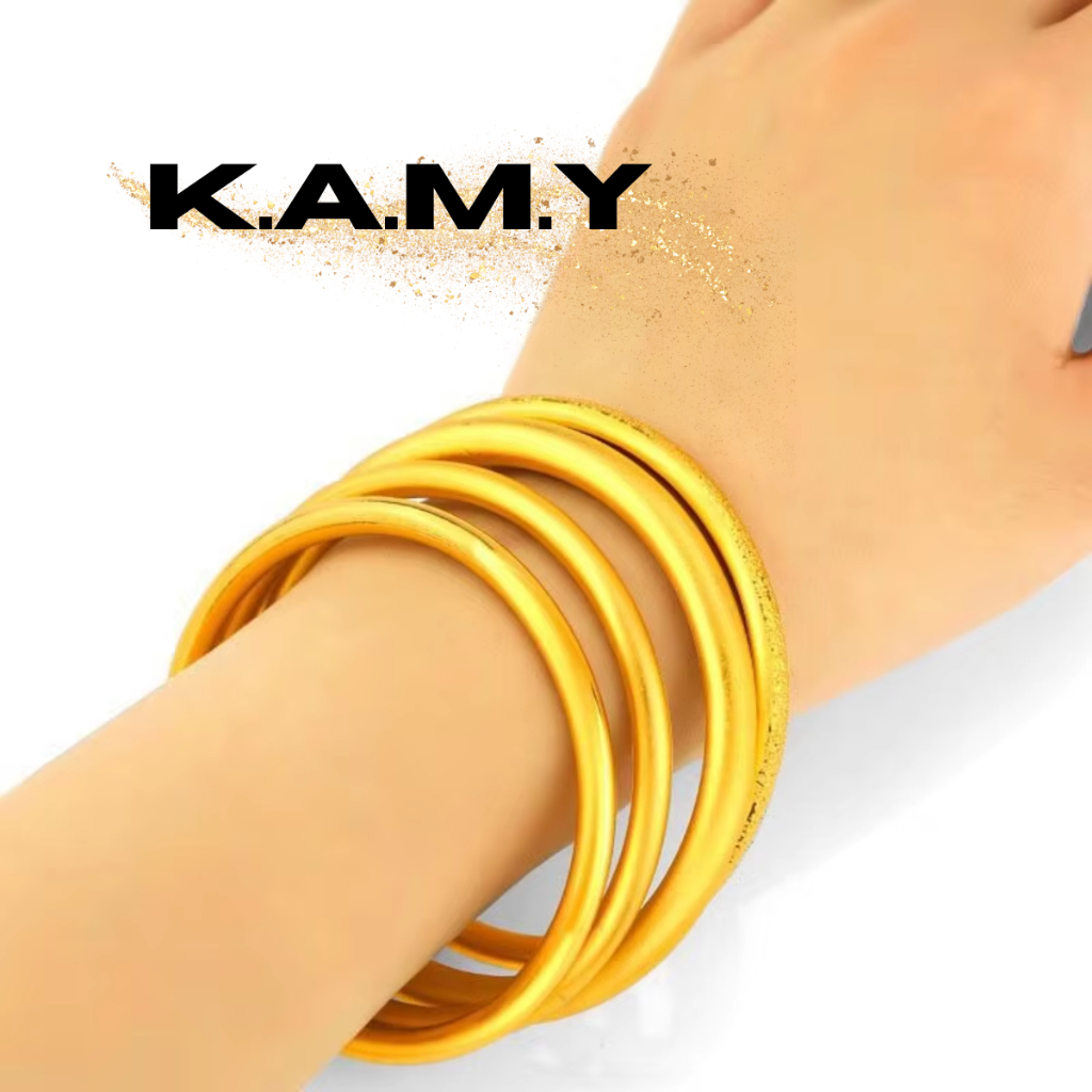 Bộ 2 chiếc vòng tay bọng trơn khóa cài tinh tế mạ vàng 18k cao cấp - Trang sức kamy