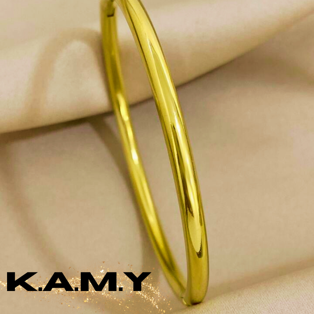 Bộ 2 chiếc vòng tay bọng trơn khóa cài tinh tế mạ vàng 18k cao cấp - Trang sức kamy
