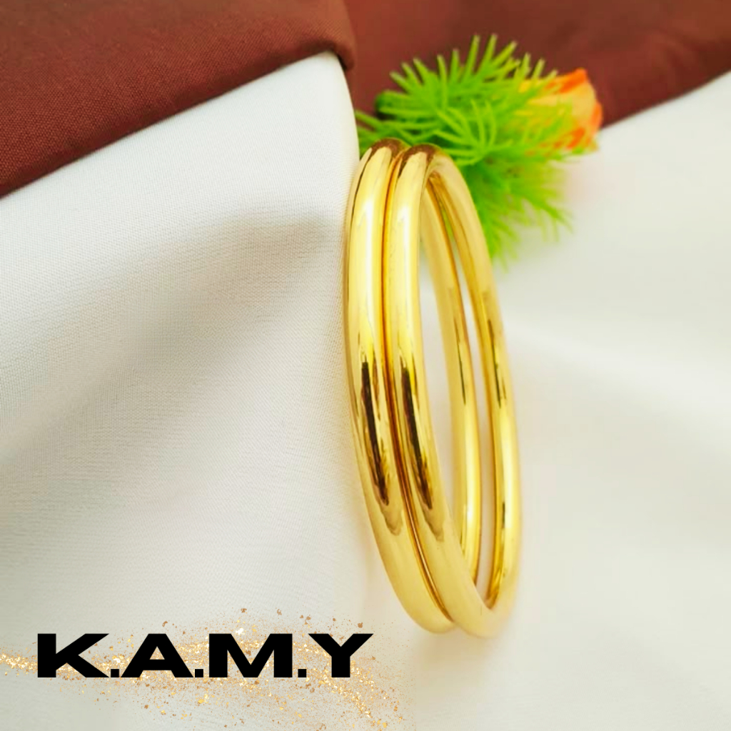 Bộ 2 chiếc vòng tay bọng trơn khóa cài tinh tế mạ vàng 18k cao cấp - Trang sức kamy