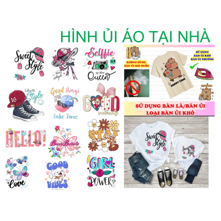[Hình in pet ủi nhiệt]Hình ủi áo tại nhà bằng bàn là bàn ủi-HÌNH HOA ỦI ÁO-miếng vá áo rách
