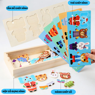 Đồ Chơi Xếp Hình - Đồ chơi Gỗ - Đồ chơi trí tuệ, Thay Quần Áo nhiều chi tiết, 31cm x 13cm x 5cm