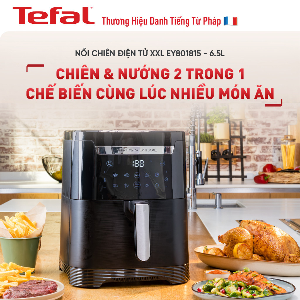 Nồi chiên không dầu Tefal EY801815 2in1 Easy Fry & Grill 6.5L - Bảo hành chính hãng 24 tháng