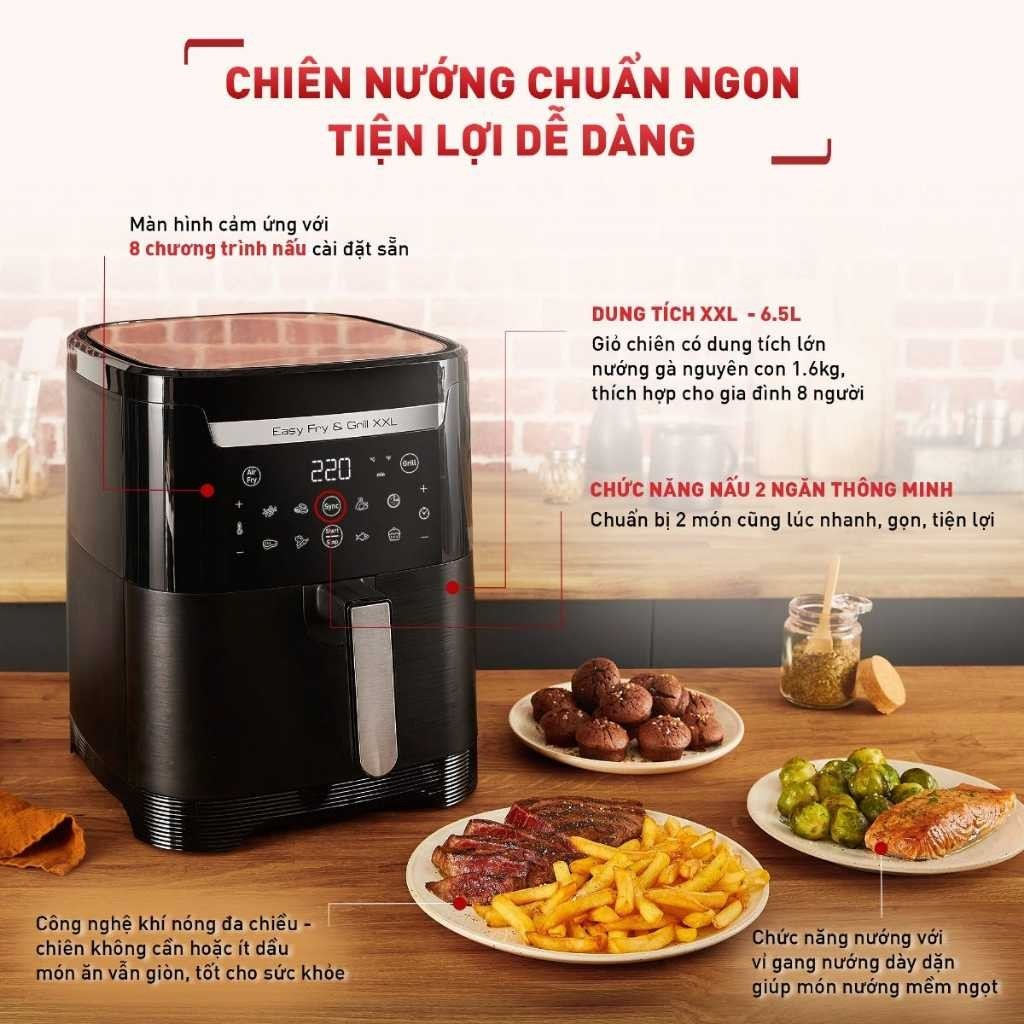 Nồi chiên không dầu Tefal EY801815 2in1 Easy Fry & Grill 6.5L - Bảo hành chính hãng 24 tháng