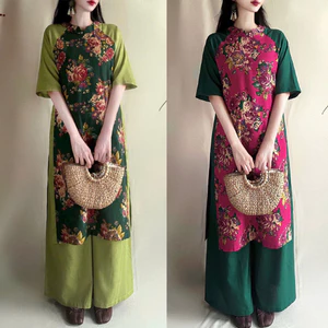 Aó dài linen truyền thống phối quần culottes A2506