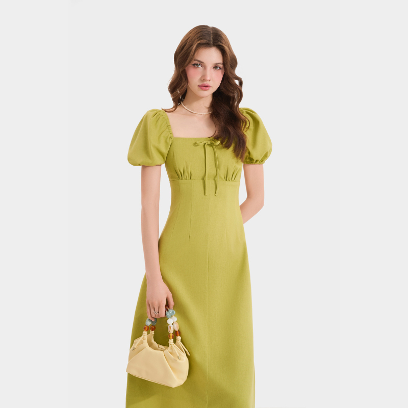 Ảnh Đầm Linen Cổ Vuông MARC FASHION Tay Phồng Smocking Lưng - FASH020525 2